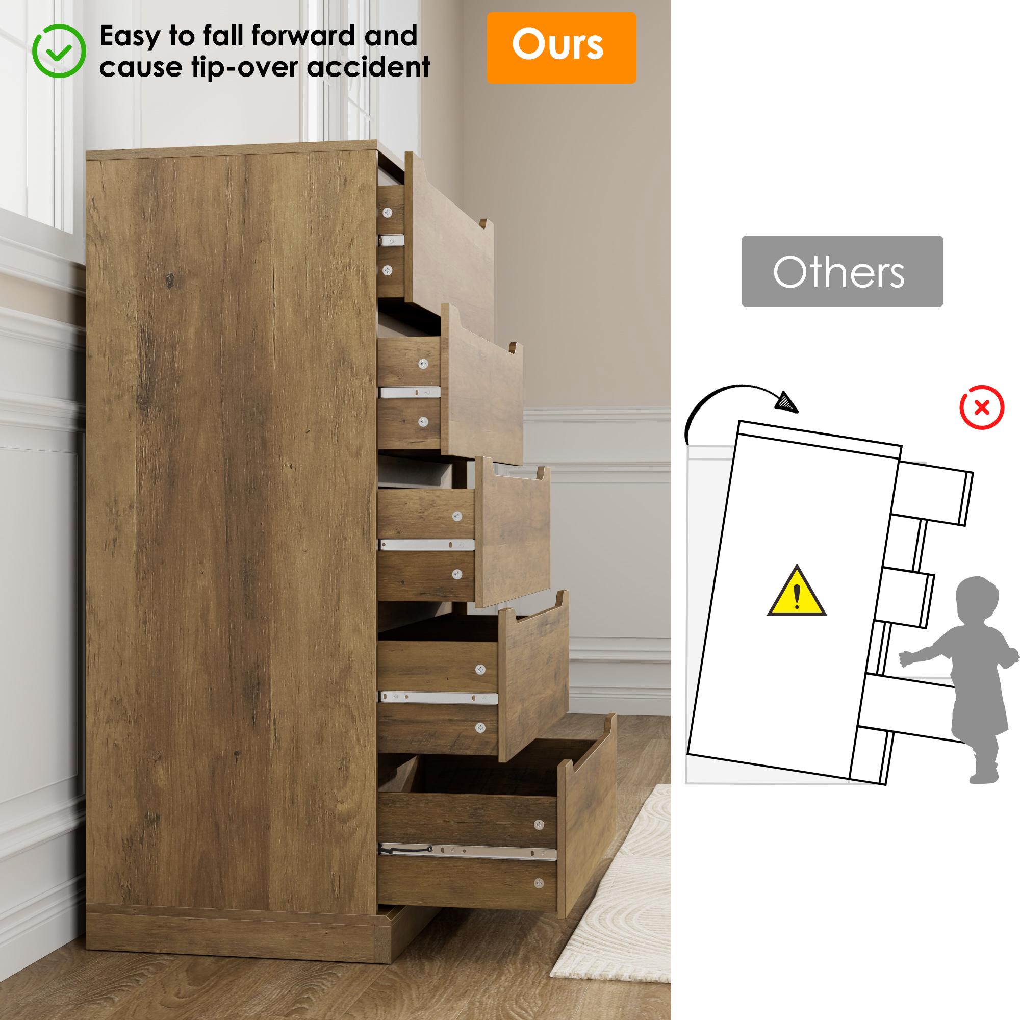 HOSTACK Modern 5 Drawer Dresser for Bedroom, Tall Chest of Drawers with Storage, Large Wood Cloth Storage Organizer with Cut-Out Handle, Accent Storage Cabinet for Living Room, Hallway