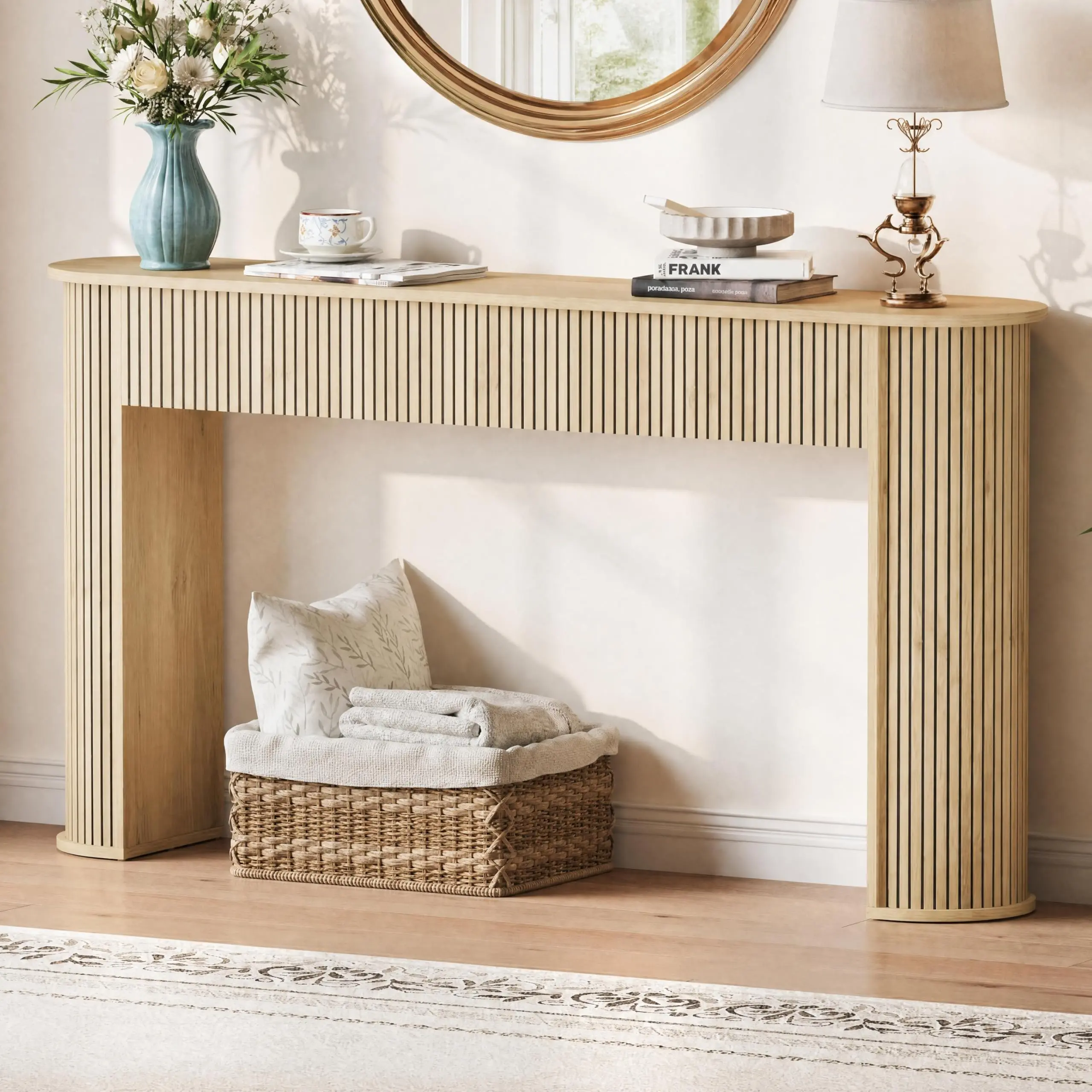 59" Fluted Console Table – Modern Walnut Sofa Table, Sleek Accent for Living Room, Hallway, Behind Couch – Walnut Finish