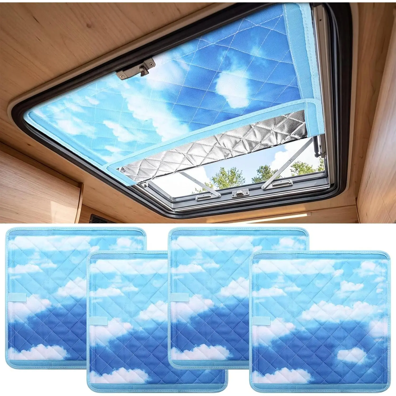 BBTO 4 Pcs Rv Skylight Insulation Cover 16"x16" Foldable Rv Vent Cover Camper Sun Blackout Removable Skylight Shade Roof Ventilation Shield for Motorhome Tailer Accessories