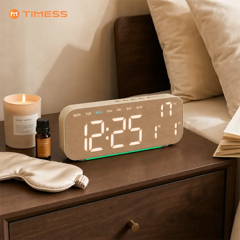 TIMESS LED Digital Alarm Clock with Multicolor Ambient Light, Dual Alarms, Date & Temperature, USB  Powered