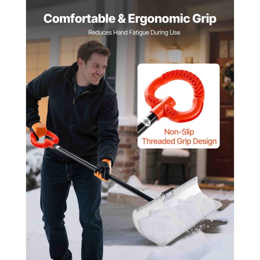 VEVOR Snow Pusher Shovel, 30 in Outdoor Snowplow Shovel with Ergonomic Grip, HDPE Plastic Blade, Winter Shovels with Segmented Handle, Metal Edged Strip, Portable Snow Removal Tool for Driveway Garden