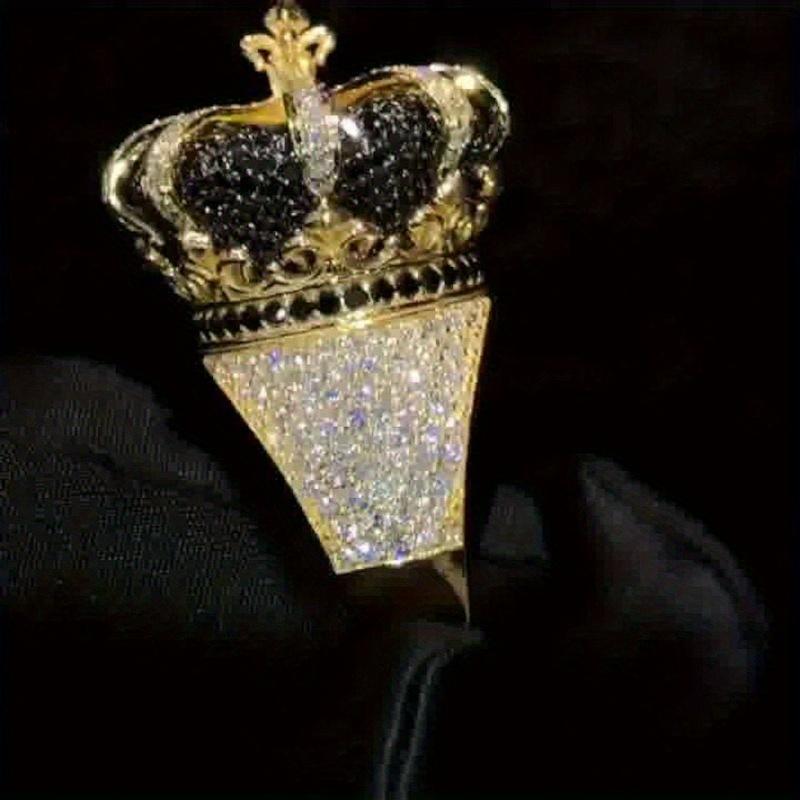 Ice Black and White Quartz Crown Ring |     18k gold plating, luxurious design paired with moissanite, platinum-plated, an ideal gift for stylish men on their birthday or for special occasions