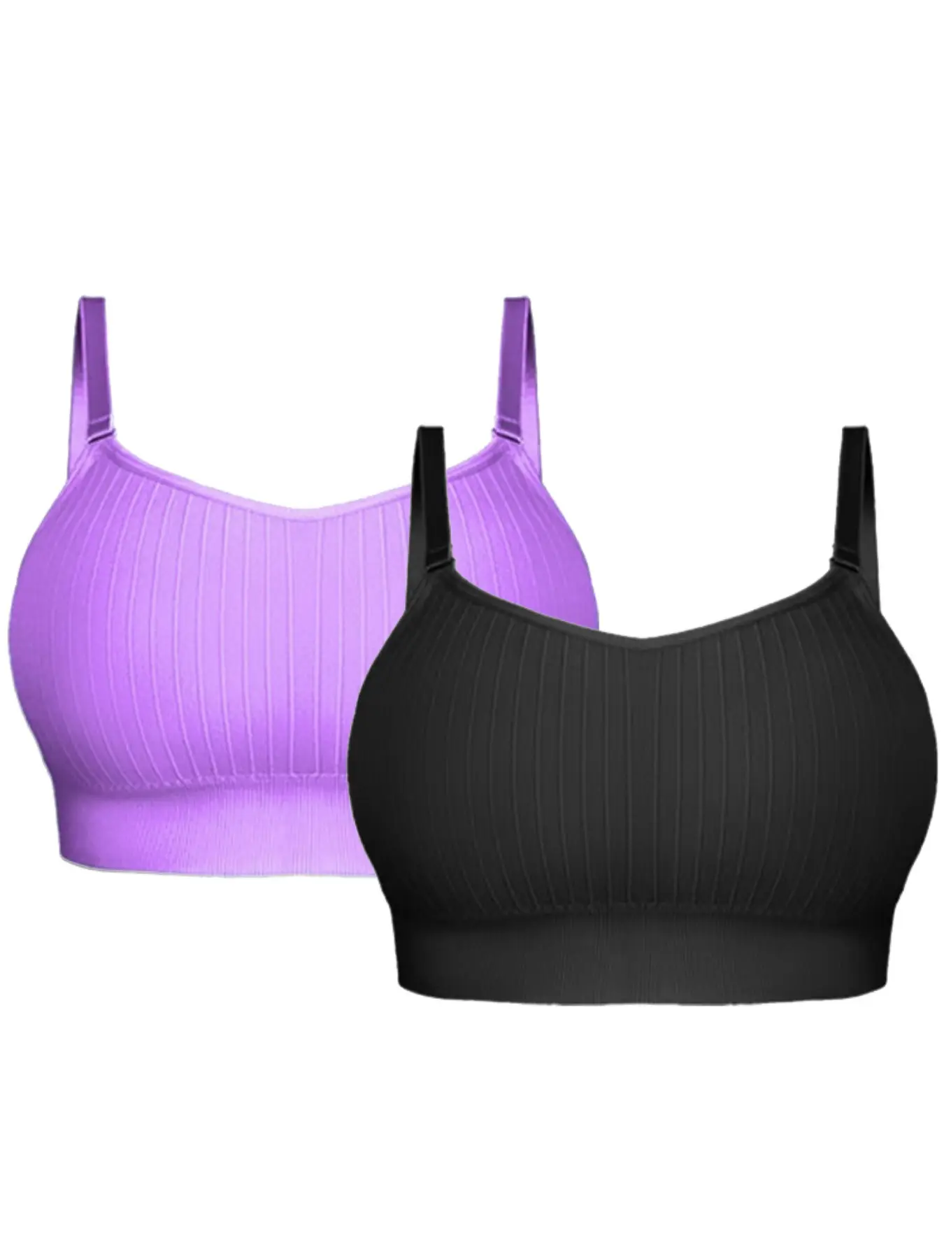 2 Pack Women Ribbed Seamless Sports Bra,Adjustable Thin Straps Wire‑Free Comfortable Fitness Bralette for Daily Workout