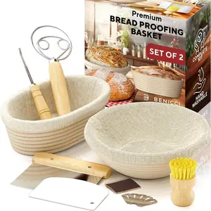 Complete Bread Proofing Baskets Set - Premium Quality Kit for Sourdough Bread Making - Includes 9" & 10" Banneton Basket w/All Needed Bread Baking Supplies - Perfect Tools for Baking Enthusiasts