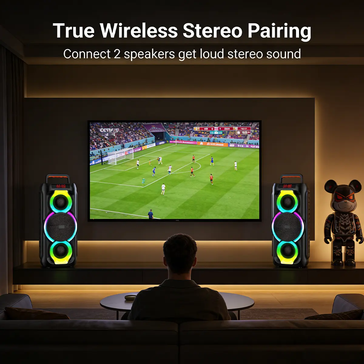 48cm Giant Wireless Bluetooth Audio Speaker with RGB LED Lights, Super Loud Bass, Waterproof Design, Rechargeable Battery, Remote Control for Outdoor Camping, Karaoke Parties