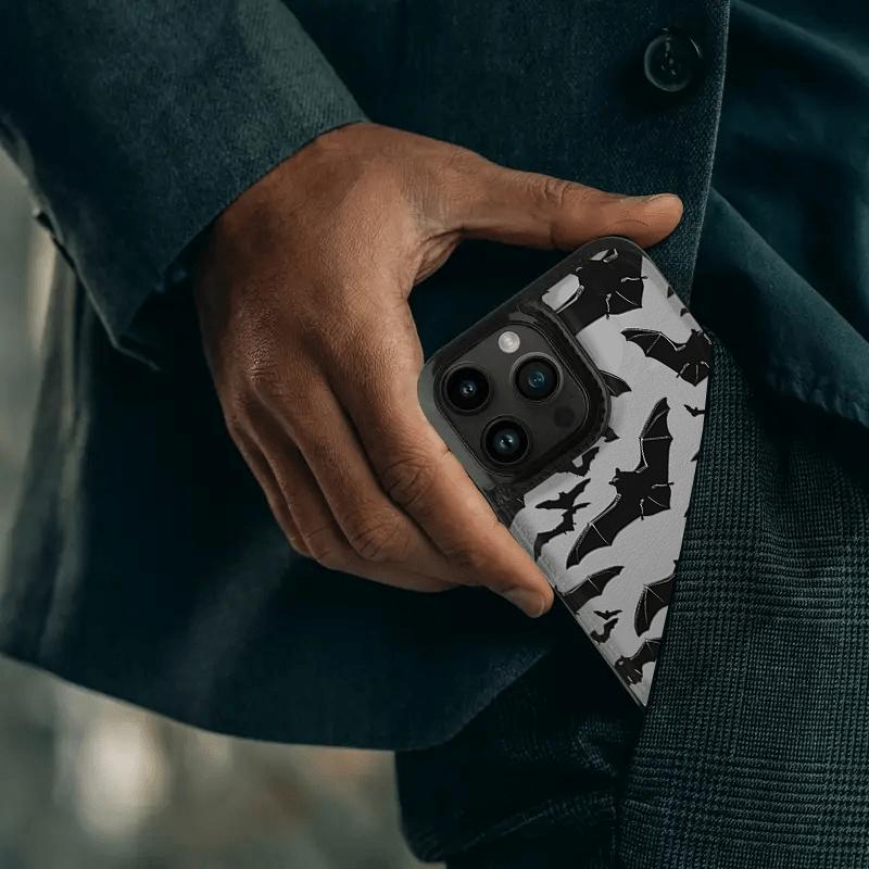 Phone Case - Black Bat TPU Phone Case, compatible with multiple functions such as bank cards and bus cards, stylish design, multifunctional protective case, for iPhone users. Suitable for iPhone 17/16/15/14/13/12.