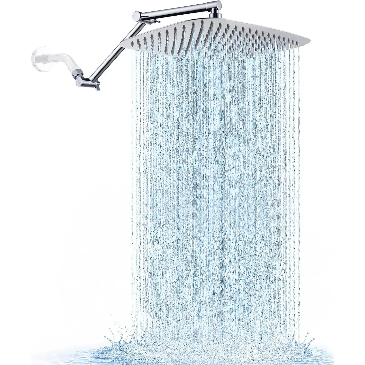 Metal 14 Inch Rain Shower  with Adjustable Extension Arm, Full- Large Shower  for -Like Rainfall (14 * 9 Inch, Chrome)