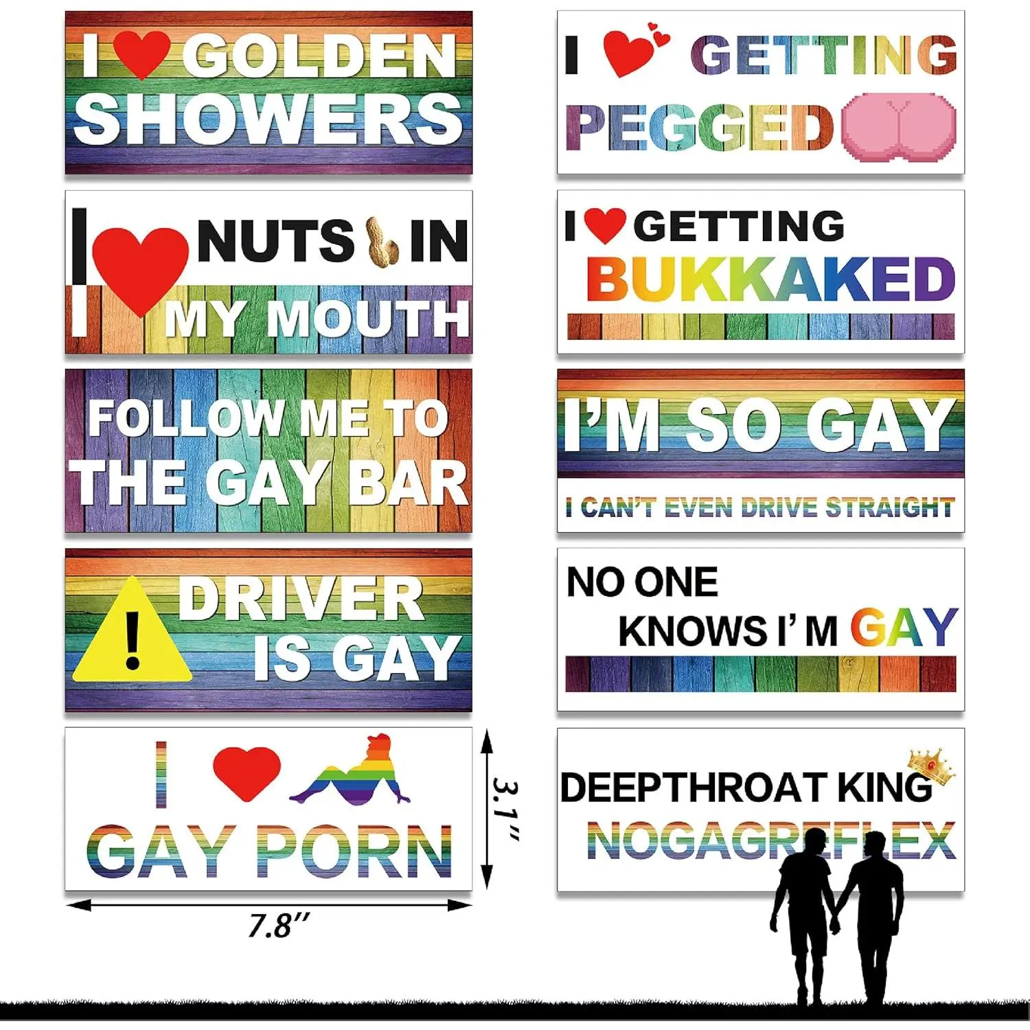 10 Pcs Magnetic Classic Style Funny LGBT Rainbow Bumper Decals - Car Truck Motorcycle Stickers, Colorful Fashion Accessory for Luggage Window Refrigerator, Christmas New Year Gifts (Magnetic Backing Makes Setup Simple), Plastic, Bumper Stickers