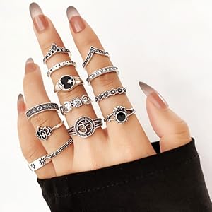 Vintage Silver Knuckle Ring Set, 42 Count Gothic Boho Adjustable Rings with Snake Skull Heart Designs, Y2K Punk Stackable Midi Rings for Women and Men