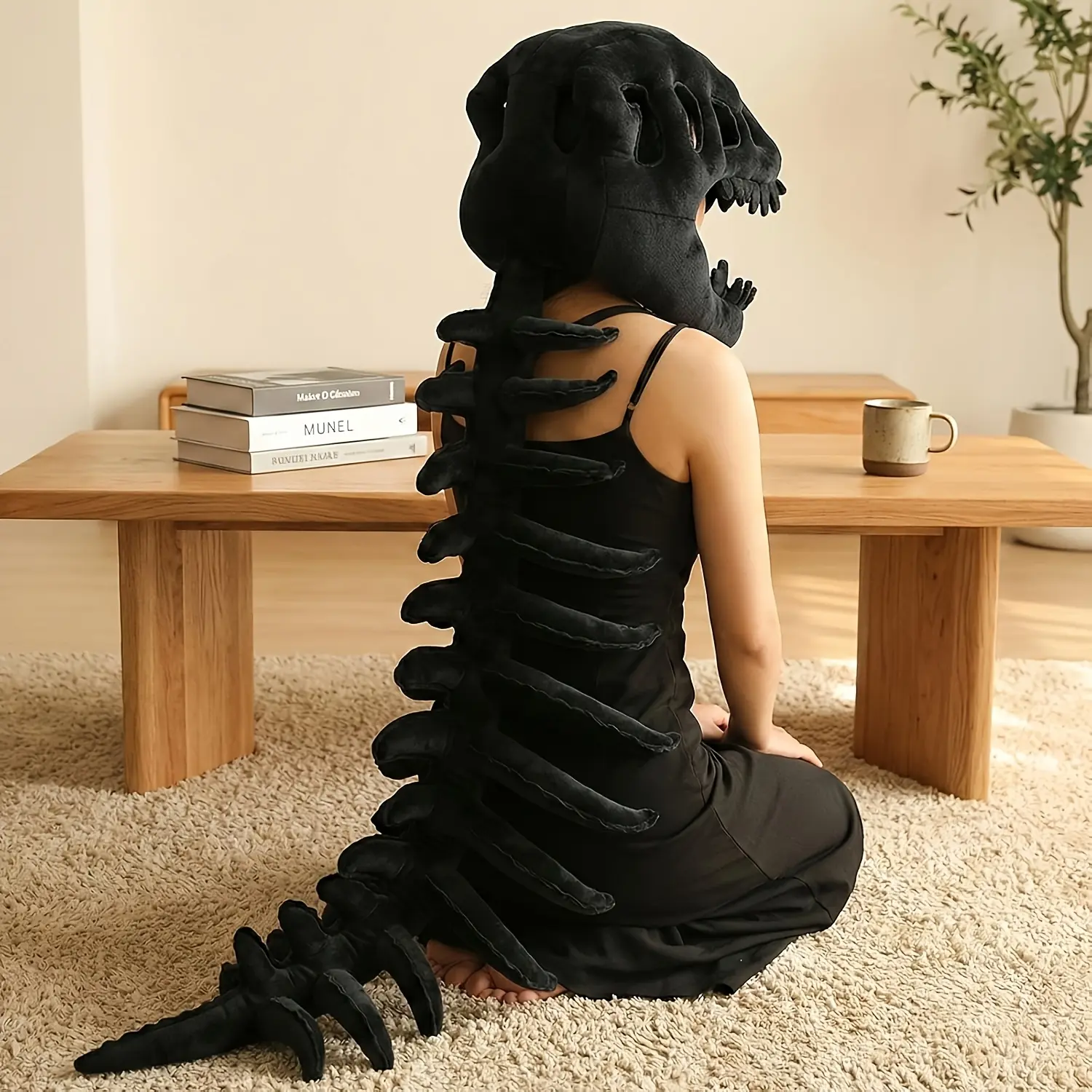Dinosaur Costume Real Dinosaur Skeleton Outfit, Halloween Plush Spine Skull Headband, Dinosaur Onesie for Halloween Christmas, Non-Electric, Perfect Gift