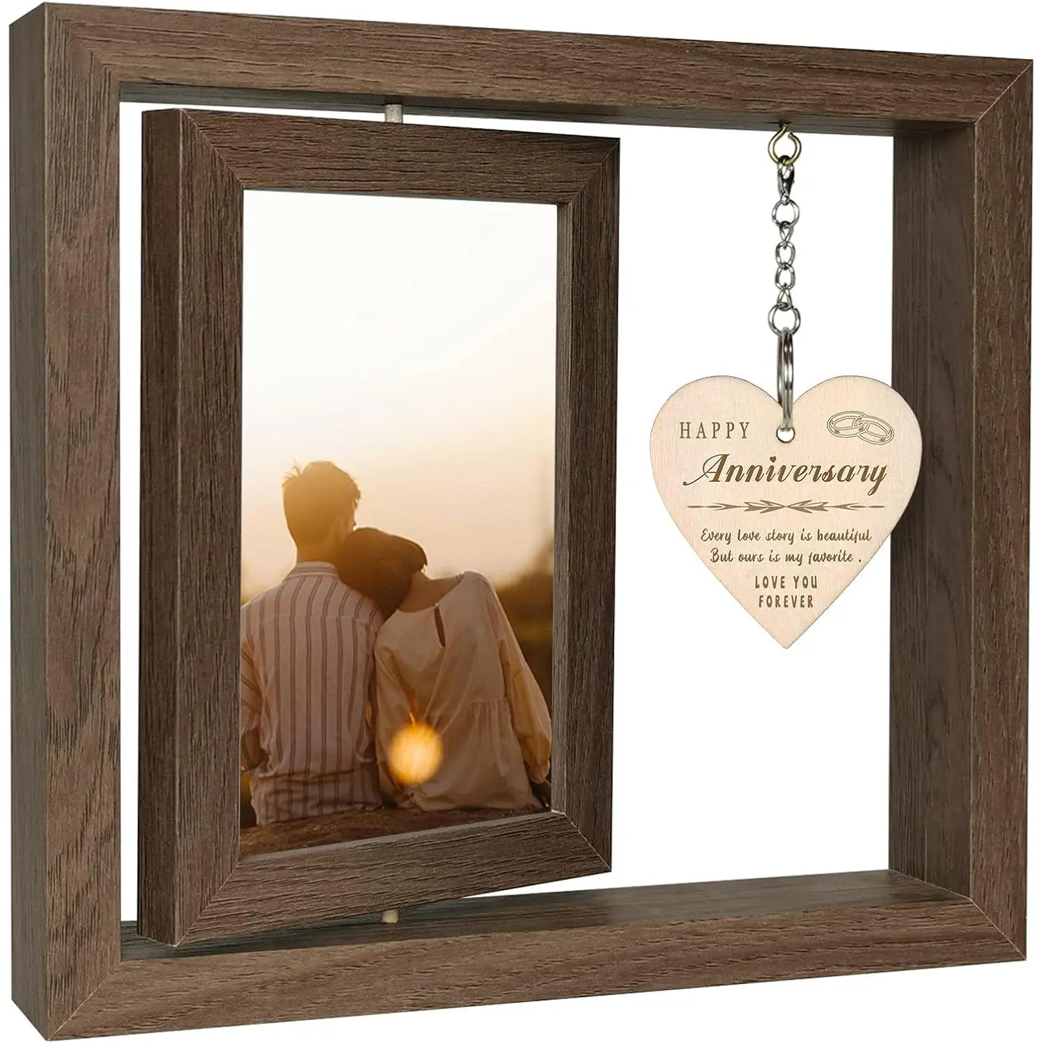 Happy Anniversary Picture Frame Gifts for Women, Rustic  Floating Wedding Anniversary for Her Him Wife Husband Men Couple Boyfriend Girlfriend Gifts