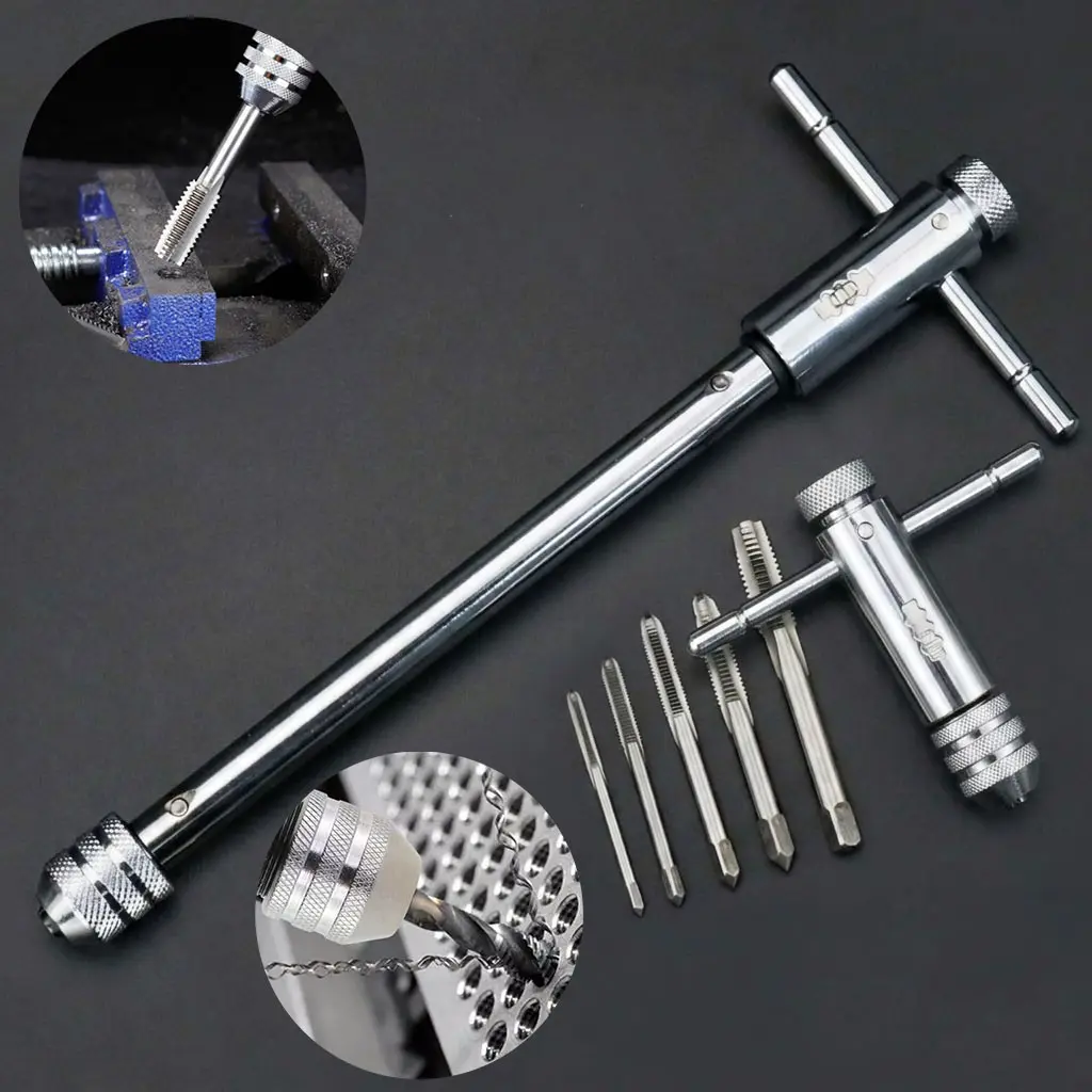 2pcs Adjustable Bidirectional Hand Tap Set with 5 Piece Metric Thread Dies M3-M8, Metal Processing Tool Kit for DIY and Professional Use