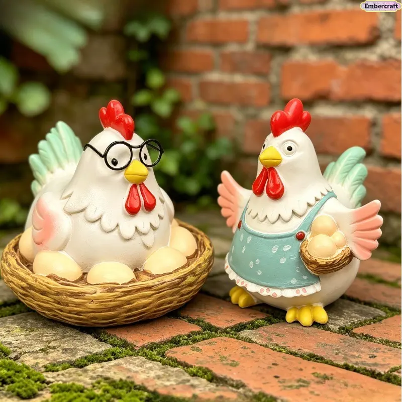 Viral Funny Glasses-Adorned Chicken Statue 2-Piece Set - Farmhouse Hatching Figurine, Rustic Outdoor Decor, Cute Desktop Accent, Decoration Gift for Lovers
