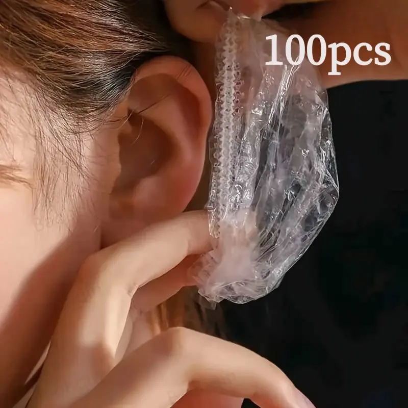 100pcs Disposable Shower Ear Covers, Transparent High-Quality Plastic Hair Cap, One-Time Use Swimming Ear Protectors, Lightweight and Durable