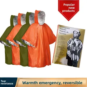 Survival Gear Bundle - Portable Aluminum Foil Blanket, Anti-Loss Temperature-Regulating Rain Coat, Powerful Stream Bear Repellent Spray with Holster for Outdoor Camping, Emergency Insulation Use