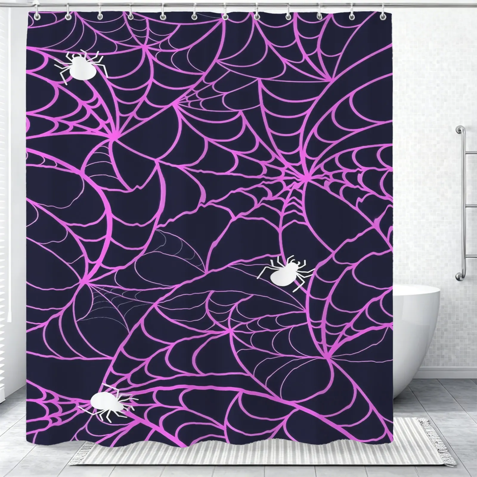 1 Spider Print Shower Curtain, Halloween Decoration, Waterproof And Soft Fabric, Personalized Decoration For Dormitories And Bathrooms, Suitable As a Halloween Gift And Decoration