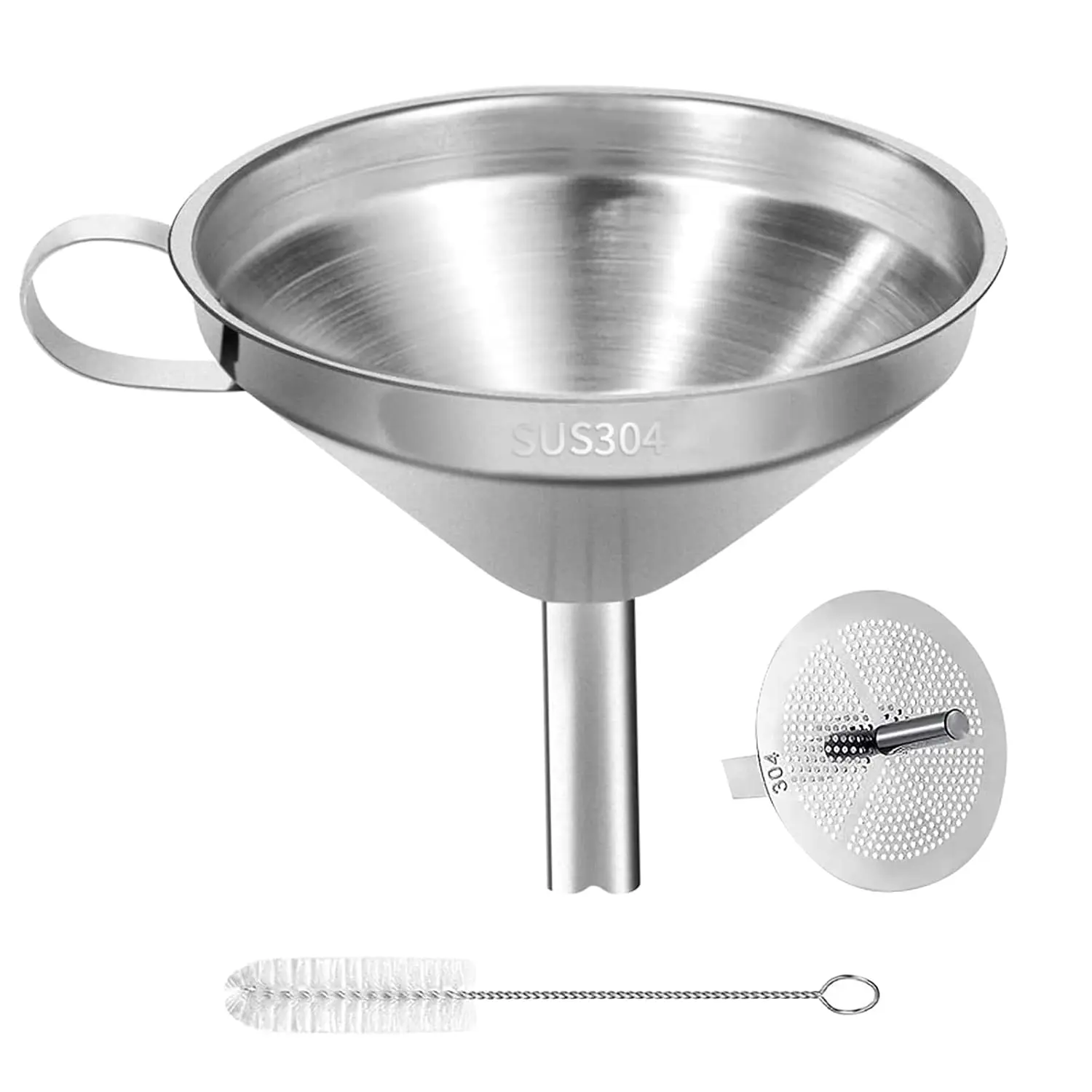 Stainless Steel Kitchen Funnel, 4.3-Inch  Grade Metal Funnel with Strainer for Filling Bottles, Transferring Liquid, Oil, Juice, Milk