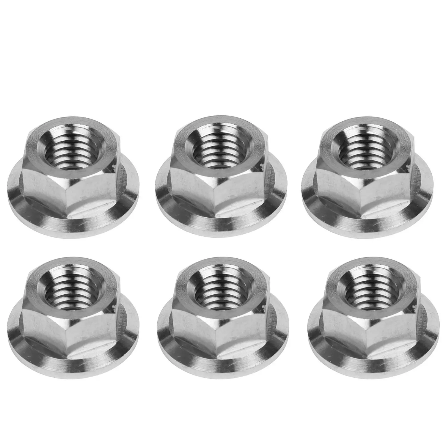 6PCS Titanium DIN6923 Hex Flange Nuts - Multiple Sizes M5 M6 M8 M10 M12 M14, M10 Pitch 1.5mm Durable Hardware Fastener