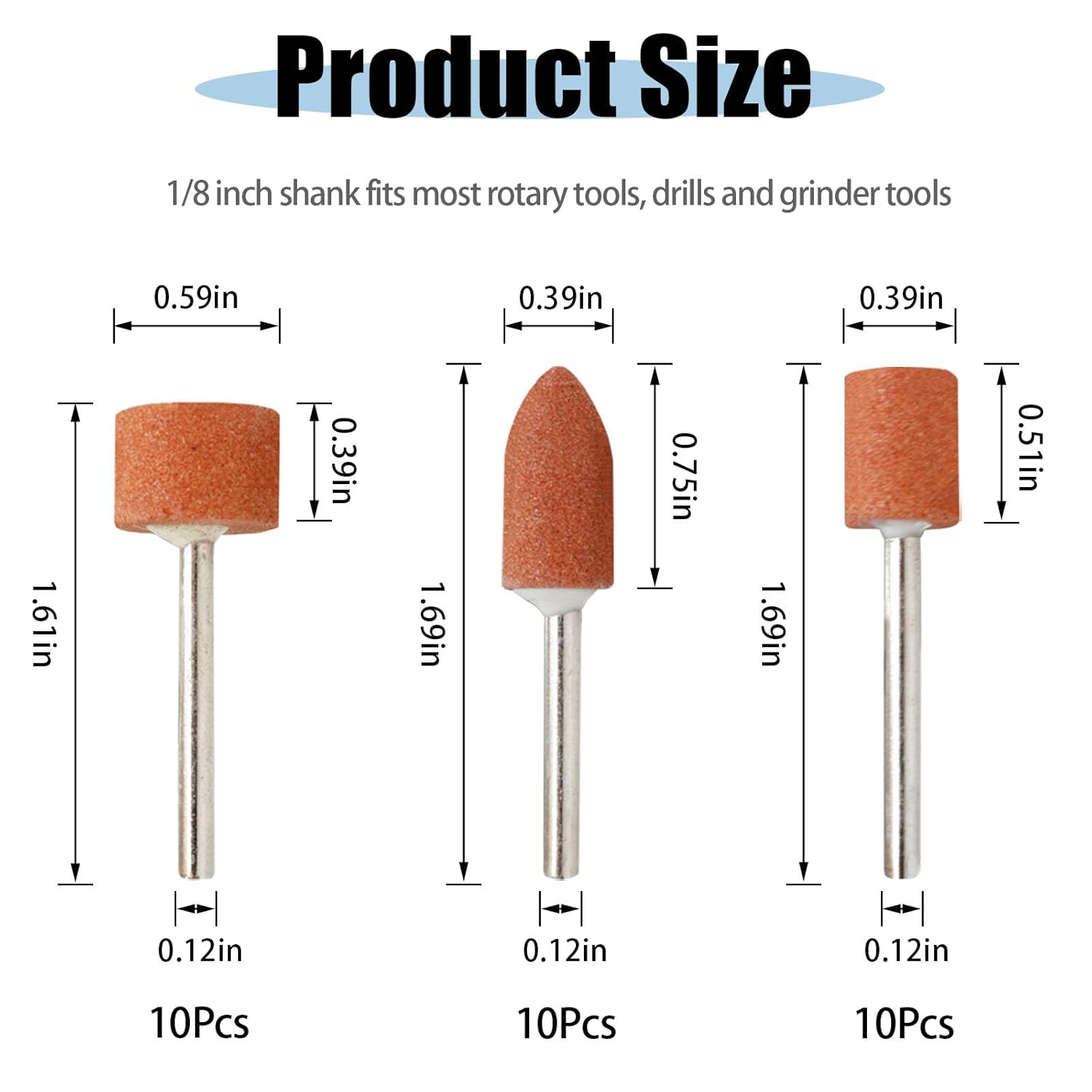 30 count Sanding Bits for Dremel Rotary Tool Grinding Stones Sanding Drill Bits with 1/8" Shank  Oxide Sanding Accessories for Metal Rust Removal Polishing Smoothing Sharpening