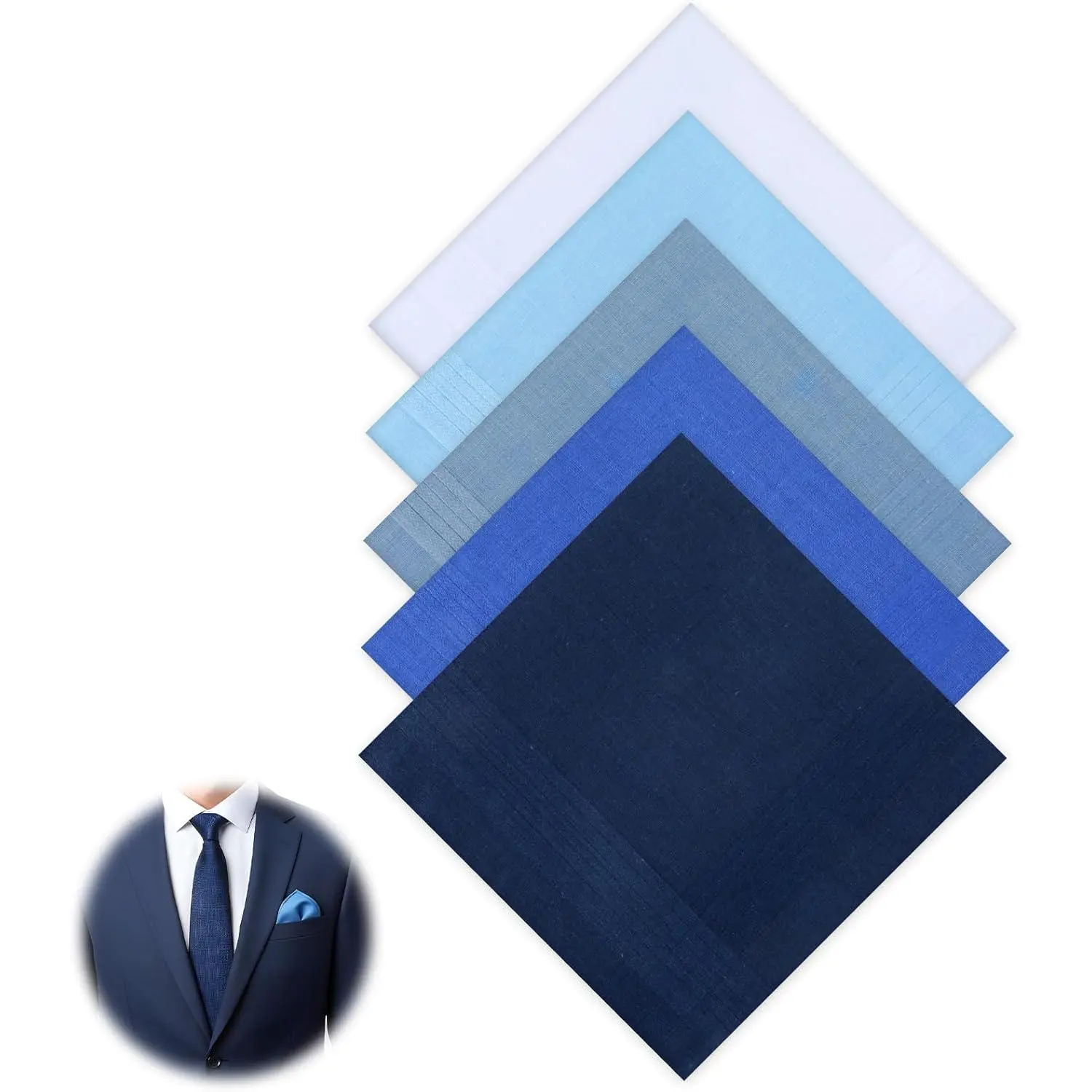 Men's blue handkerchief, men's pure cotton navy blue pocket square, various solid color pocket squares available, solid color men's handkerchief, suitable for everyday formal occasions