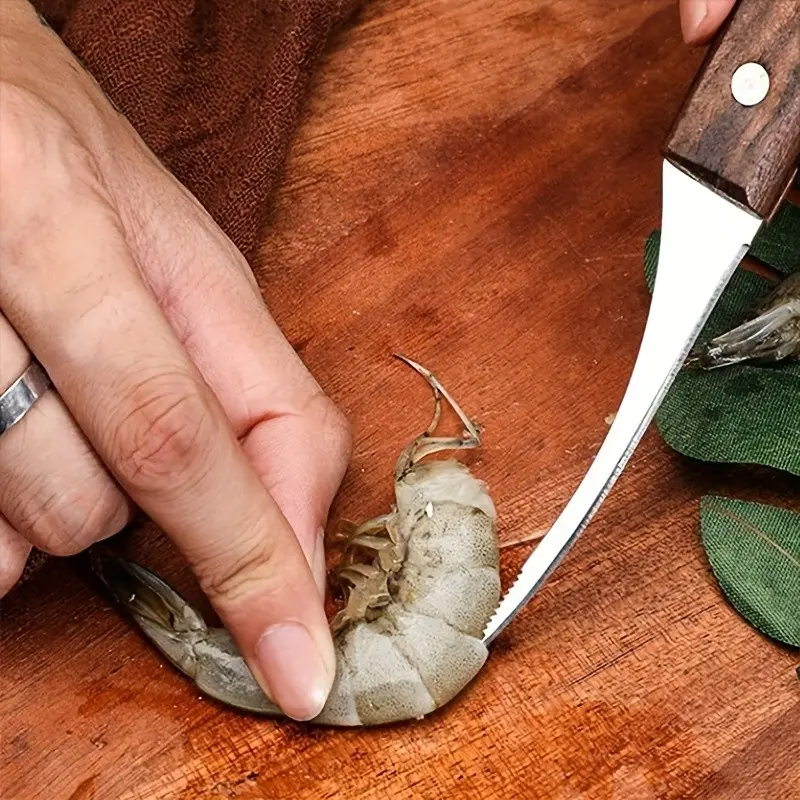 Wooden Handle Shrimp Thread Remover Knife, Stainless Steel Shrimp Opener, Shrimp Back Cutter, Peeling Tool, Kitchen Essential