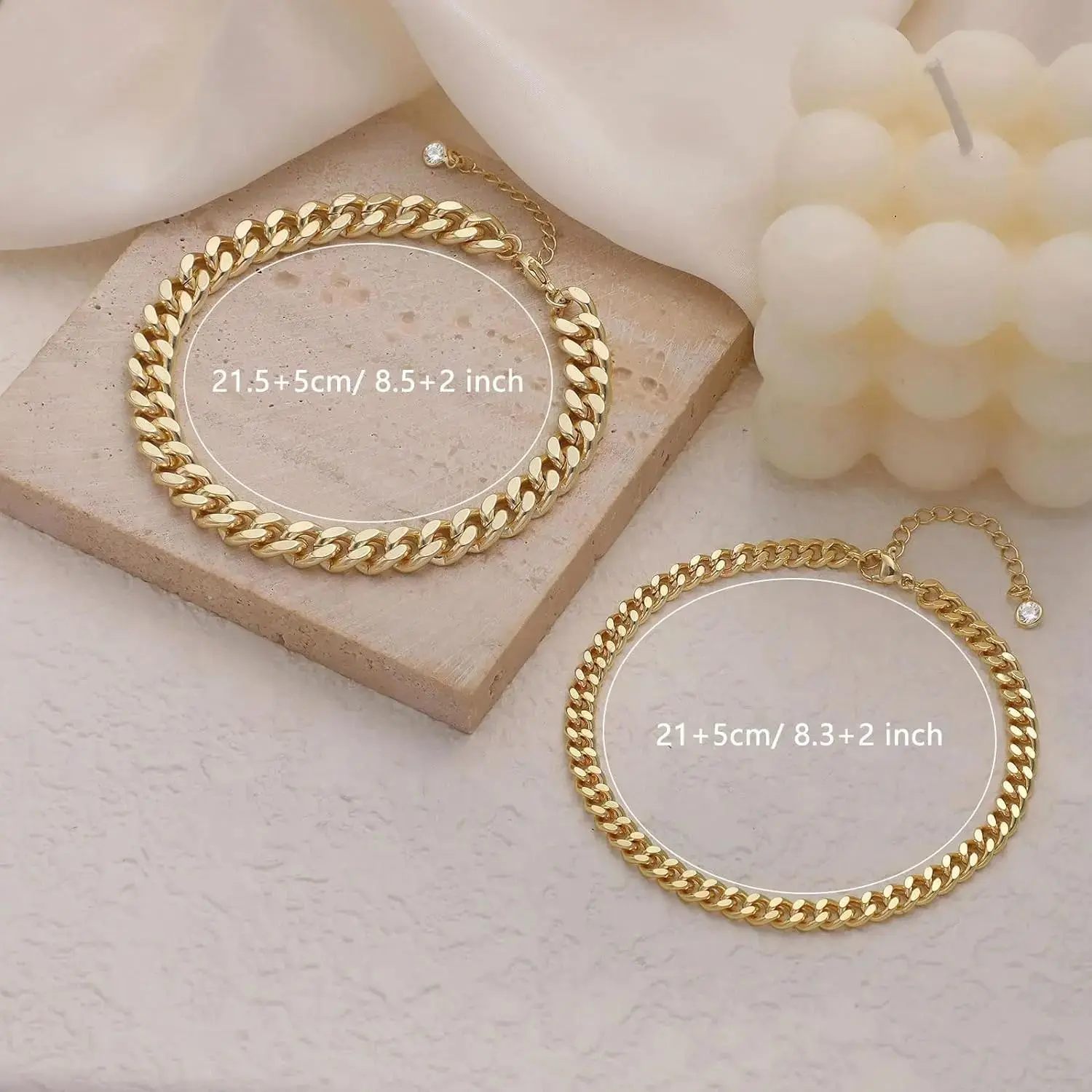 Women's Waterproof Miami Cuban Large Chain Anklet - Adjustable 8.3in+2in, 25G Metallic Accent, Non-Tarnishing Gold Tone Chain Jewelry for Beachwear & Outdoors, Chain Jewelry Anklets, Large Chain Anklets