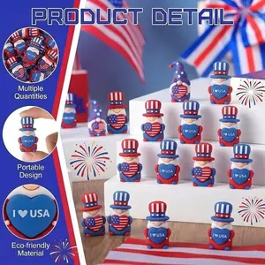 20 Pcs 4th of July Mini Patriotic Gnomes Decorations Independence Day Decor Tiny Small Miniature Figurines for Veterans Memorial 250th Anniversary Party Favors Bulk Gifts Home Table