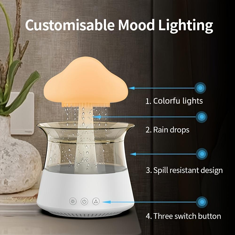 Cloud Shaped Desktop Air Humidifier, USB Powered Water Drop Humidifier with 7 Colors Changing, Waterfall Light Mushroom Sound Rain Cloud Aromatherapy Diffuser, Aroma Diffuser Humidifiers