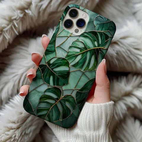 Colorful Monstera Leaf Smartphone Cellphone Cover - Premium Decorative Plant Pattern, Shiny Finish Handheld Devices Accessory, Compatible with iPhone 11-17 Pro Max (Incl. 15 Pro) & Samsung Galaxy S21-S26 Ultra/Plus/FE (Incl. S26 Plus) MFL10m73512 MFL10