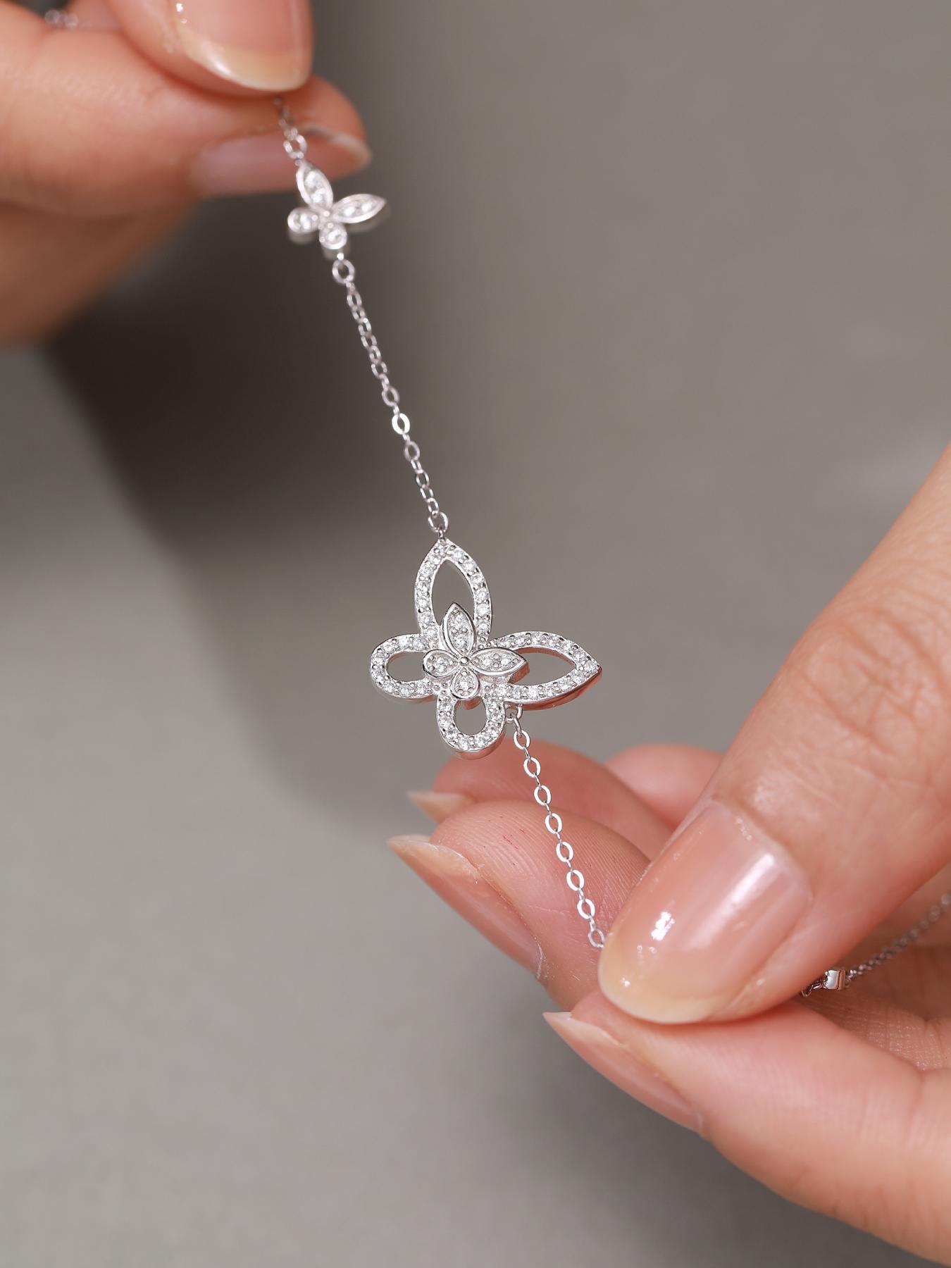 S925 Sterling Silver Butterfly Design Pendant Necklace, Artificial Zircon Decor Necklace for Women & Girls, Trendy All-match & Exquisite Jewelry for Birthday Gift, Valentine's Day, Gift