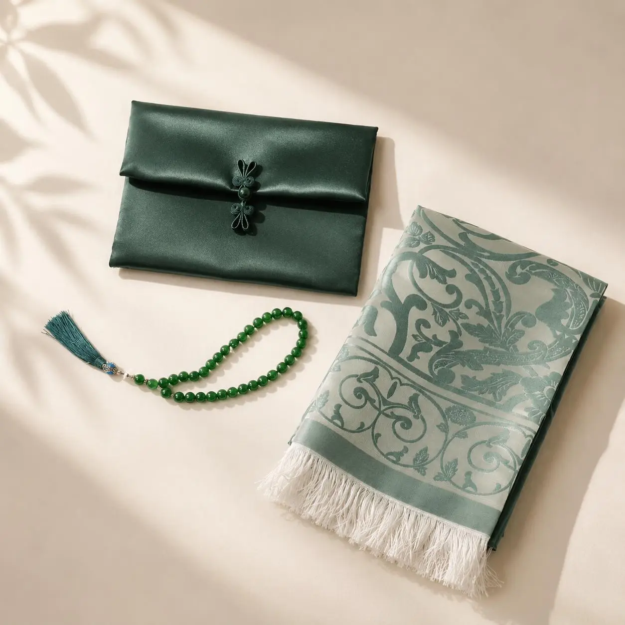 Prayer Mat Tasbih Gift Set Silky Prayer Rug 33 Bead Ramadan Eid (MR068)