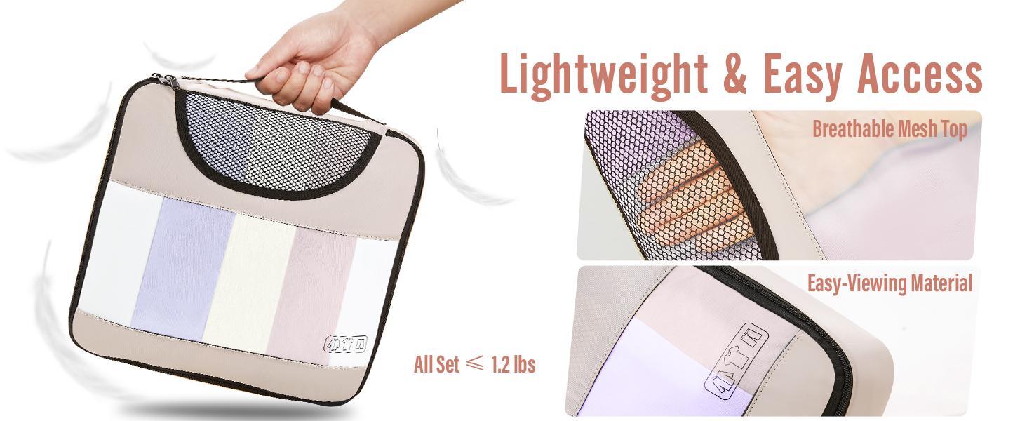 8 Set Packing Cubes for Luggage,Suitcase Organizer in 4 Sizes with Hanging Toiletry Bag and Large Laundry Bag, Carry-On Luggage with Accessories Bag, Cream