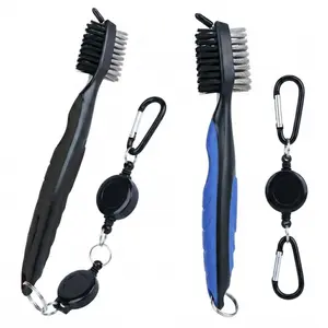2-Pack Golf Club Brush Groove Cleaning Tool with Retractable Zipper and Aluminum Carabiner, Suitable for Golf Club Bag Accessories, Includes Hook and Steel Bristle Double-Sided Golf Club Cleaning Brush