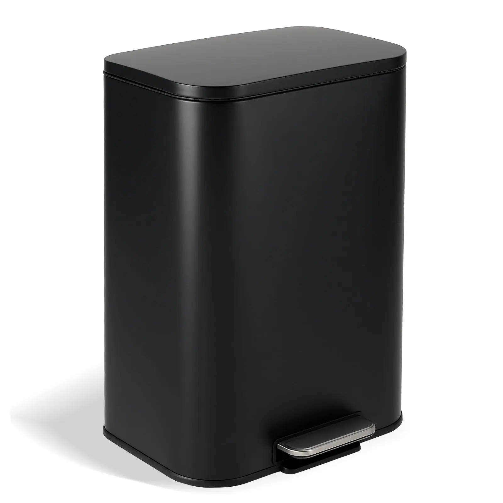GARVEE 13.2 Gallon Stainless Steel Kitchen Garbage Can with Step-on Pedal, Soft-Close Lid, and Removable Inner Bucket - Rectangular Metal Bin for Office, Bathroom, and Living Room Use
