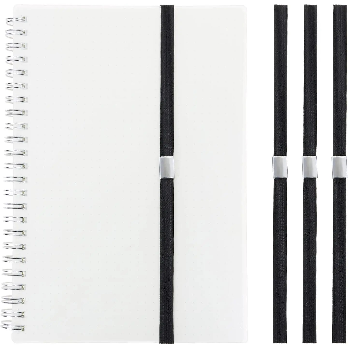 Women's Planner Elastic Bands - 4-Pack Solid Black Straps with Stretch Closure, Book Page Markers, Hold Planner Closed, Fit 8"-11" Height Notebooks