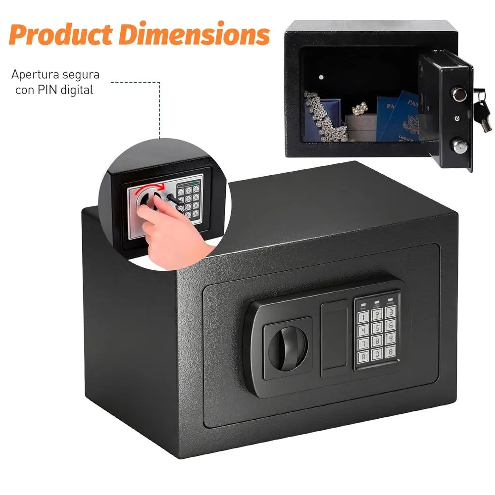 Mini Locked Safe Box 0.23/0.44 Cubic Feet Digital Keypad Money Safe with Pass Code & Keys Black for Business Home Hotel Rooms