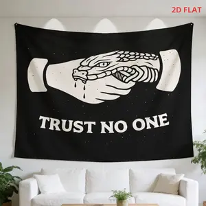 2D Flat - 2D Flat - A Large Tapestry Featuring a Snake And a Hand on a Black Backdrop with The Phrase 'Trust No One' And a Drip Effect, Perfect for Decorating Walls in Bedrooms, Living Rooms, Meditation Spaces, Offices