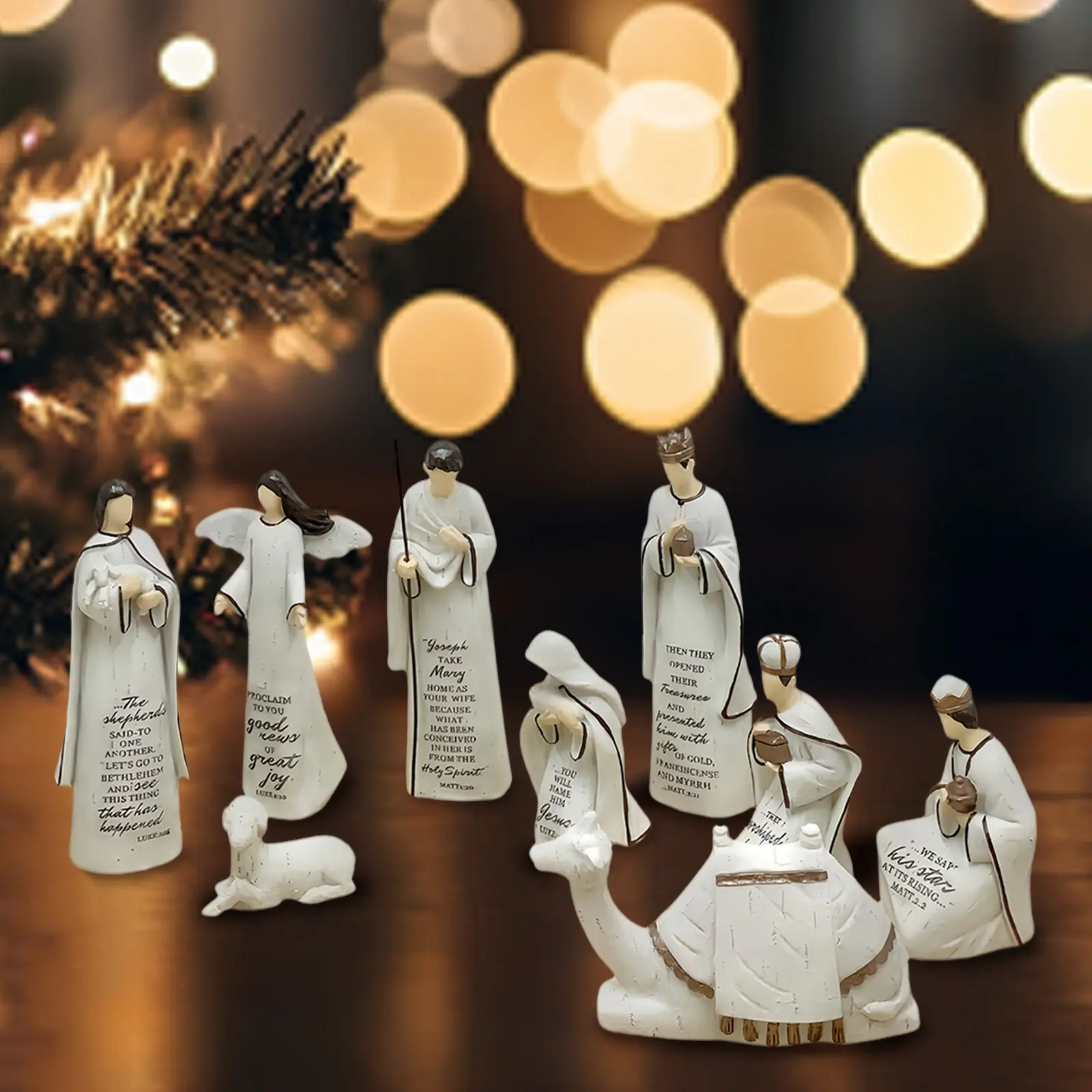 Christmas Jesus Birth Scene Resin Ornament, Vintage Religious Style, Bible Verse Carving, Home Decor, Church Festival Decoration