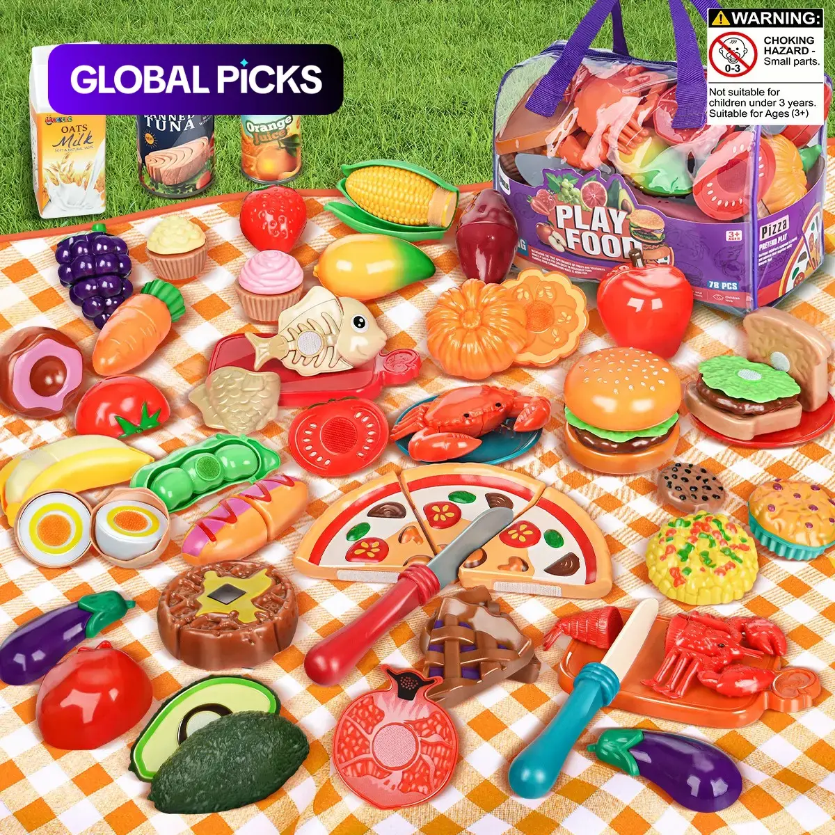 Pretend Play Kitchen Food Toy Set, 78-Piece Play Kitchen Accessories with Cuttable Fruits and Vegetables for Kids #GLOBAL PICKS