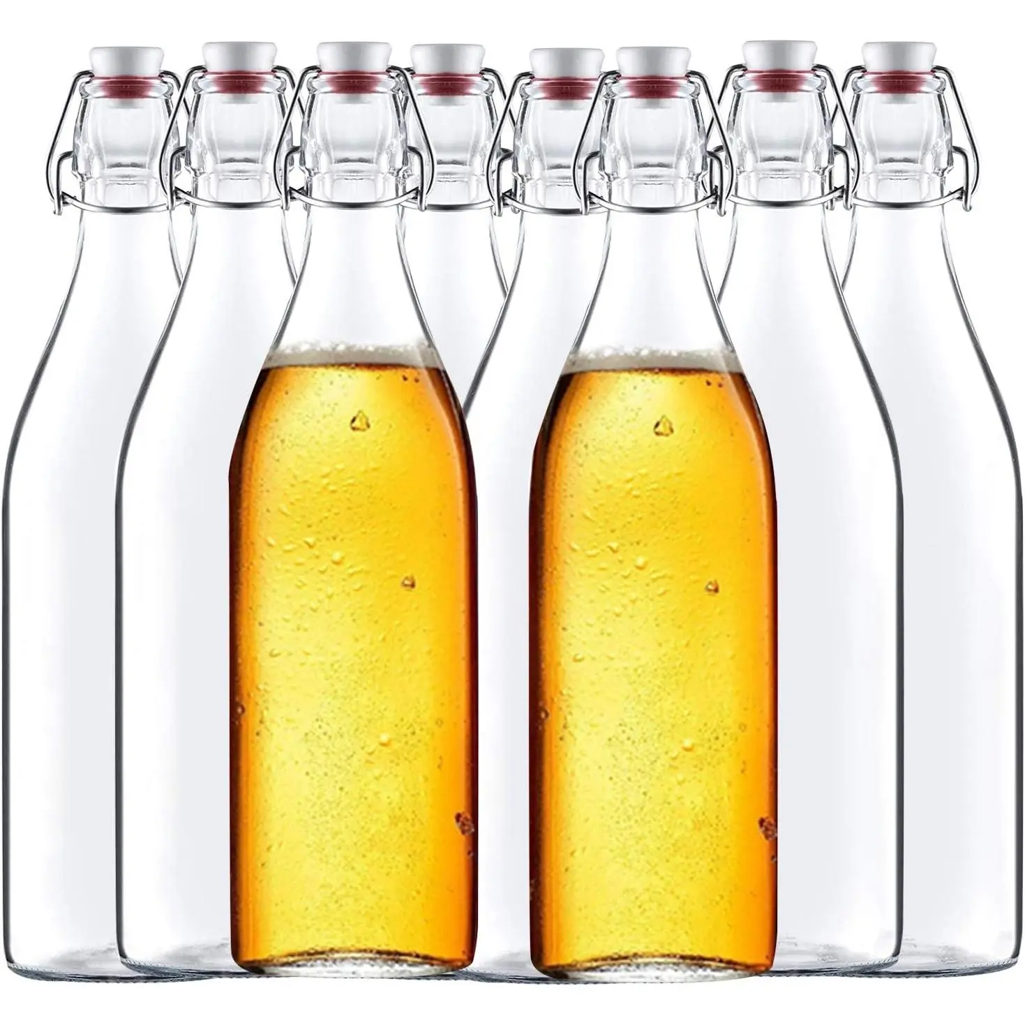 32 oz Clear Glass Bottles with Air Tight Lids,Easy Cap Bottle for Beer and Home Brewing,Glass Kombucha Bottles with Stoppers,Swing Top Bottle for Beverages 8 Pack