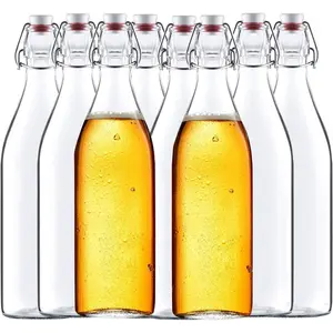 32 oz Clear Glass Bottles with Air Tight Lids,Easy Cap Bottle for Beer and Home Brewing,Glass Kombucha Bottles with Stoppers,Swing Top Bottle for Beverages 8 Pack
