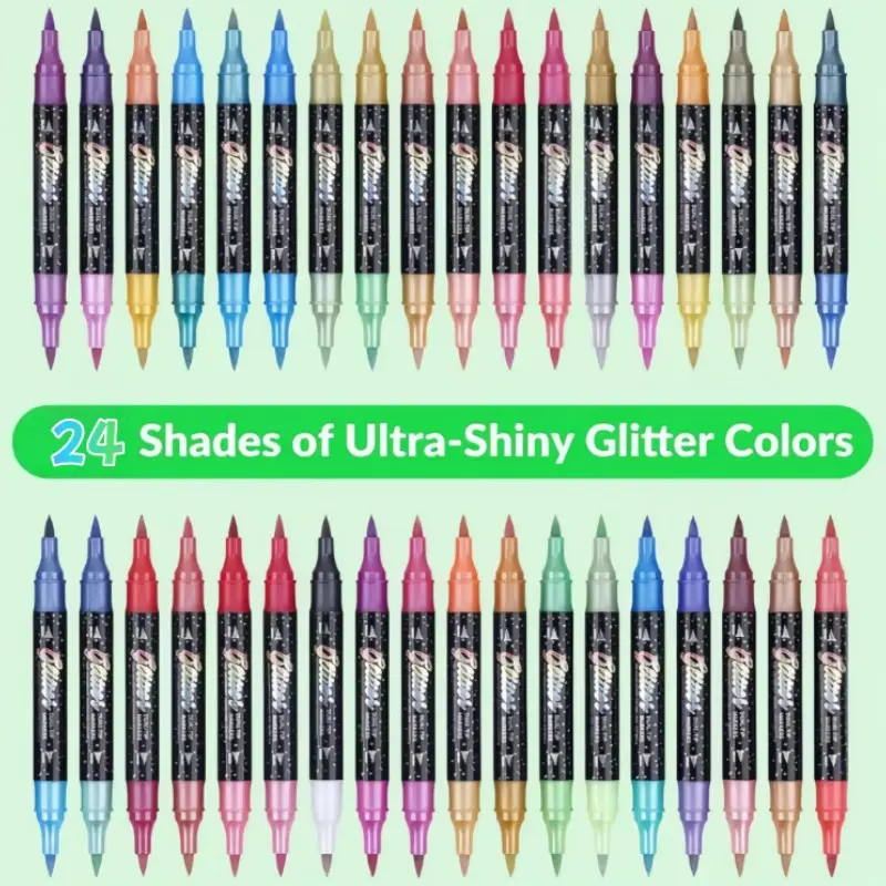 24/48/72/96 Color Dual Tip Glitter Markers, Dual End Marker, Markers for Coloring, Metal Glitter Fine Point Watercolor Pens, Glitter Metallic Marker, Ideal for Crafts, Greeting Cards, Birthday Cards, Mugs, Wood Decorations, Sketching, Professional Art Use