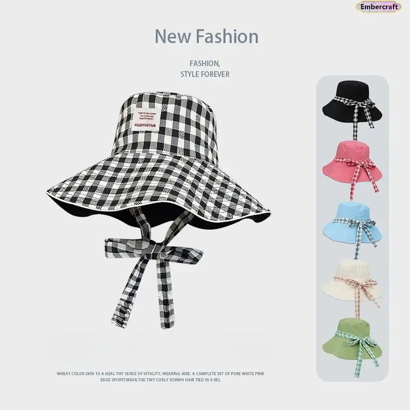 Women's Adjustable Reversible Plaid Print Bucket Hat - Wide Brim UV Shielding Double-Sided Sun Hat for Beach, Outdoor Travel, Adjustable Bucket Hat,summervibes