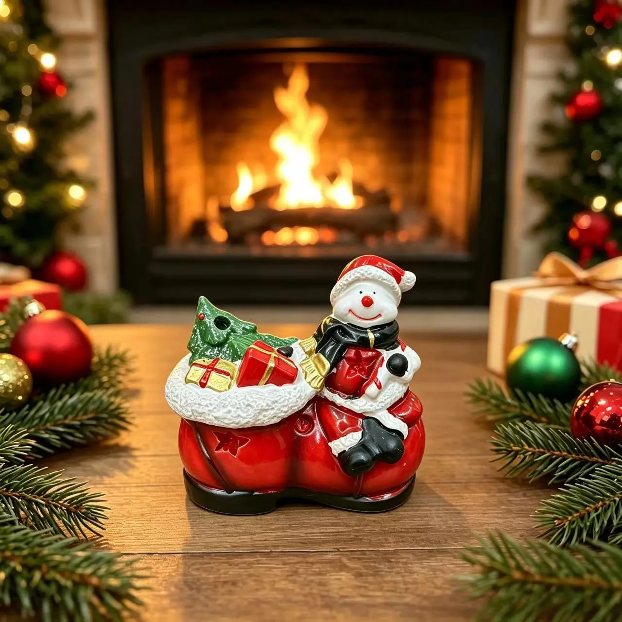 Christmas Boot Snowman Decor, Cute Hat Scarf, Glitter Mini Christmas Tree, Gift Box, Holiday Decoration