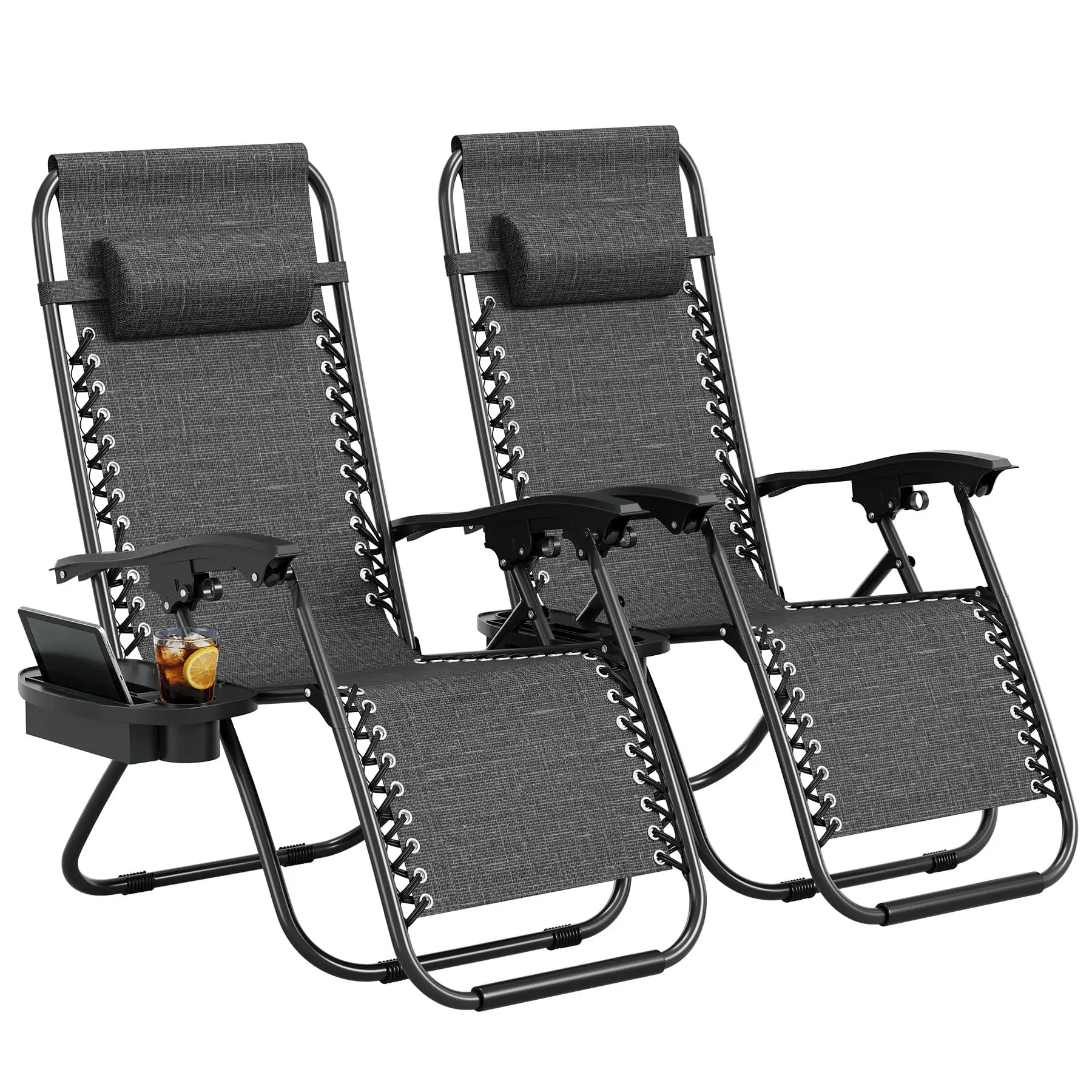 2Pcs Padded Recliner Chairs with Side Table, Sturdy Indoor-Outdoor Lounge Chairs