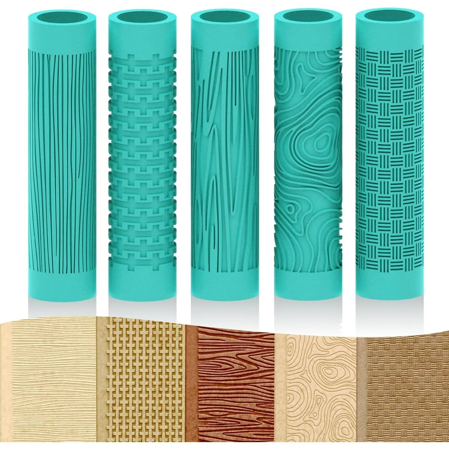 5-Count Polymer Clay Texture Roller Set - Ceramic & Pottery Tools with Storage Box, Functions as Texture Sheets for Embossing Crafts, Polymer Clay Ceramic & Pottery Tools
