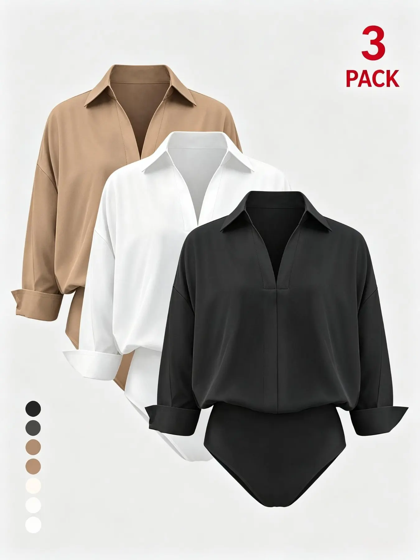 2026 Summer Quiet Luxury 3-Pack Bodysuit Blouse Bundle, Waist Contouring, Breathable, No-Tuck Workwear, Office Wardrobe Staple