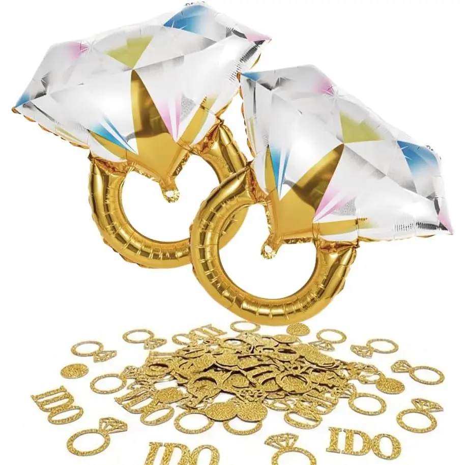 Engagement Party Decorations Set - 2 Giant  Ring Balloons +  Confetti Table Scatter, Engagement & Wedding Party Supplies for Bridal Shower, Bachelorette, Anniversary Celebration