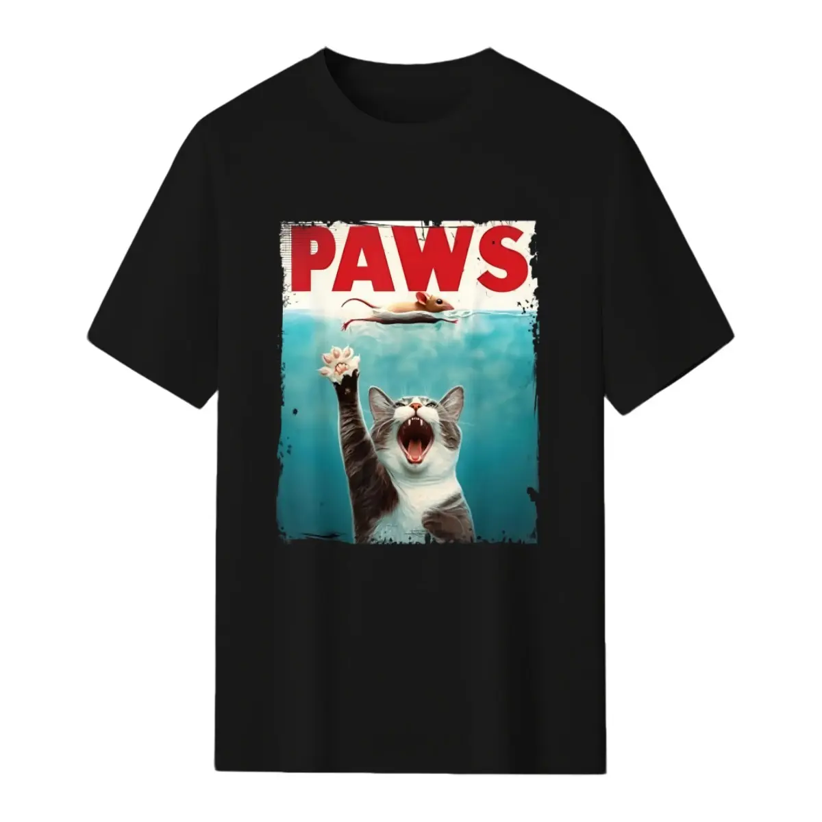 Summer t Shirts PAWS Parody Cat Mouse Humorous Cat Chasing Mouse Kitten T-Shirt Tshirt