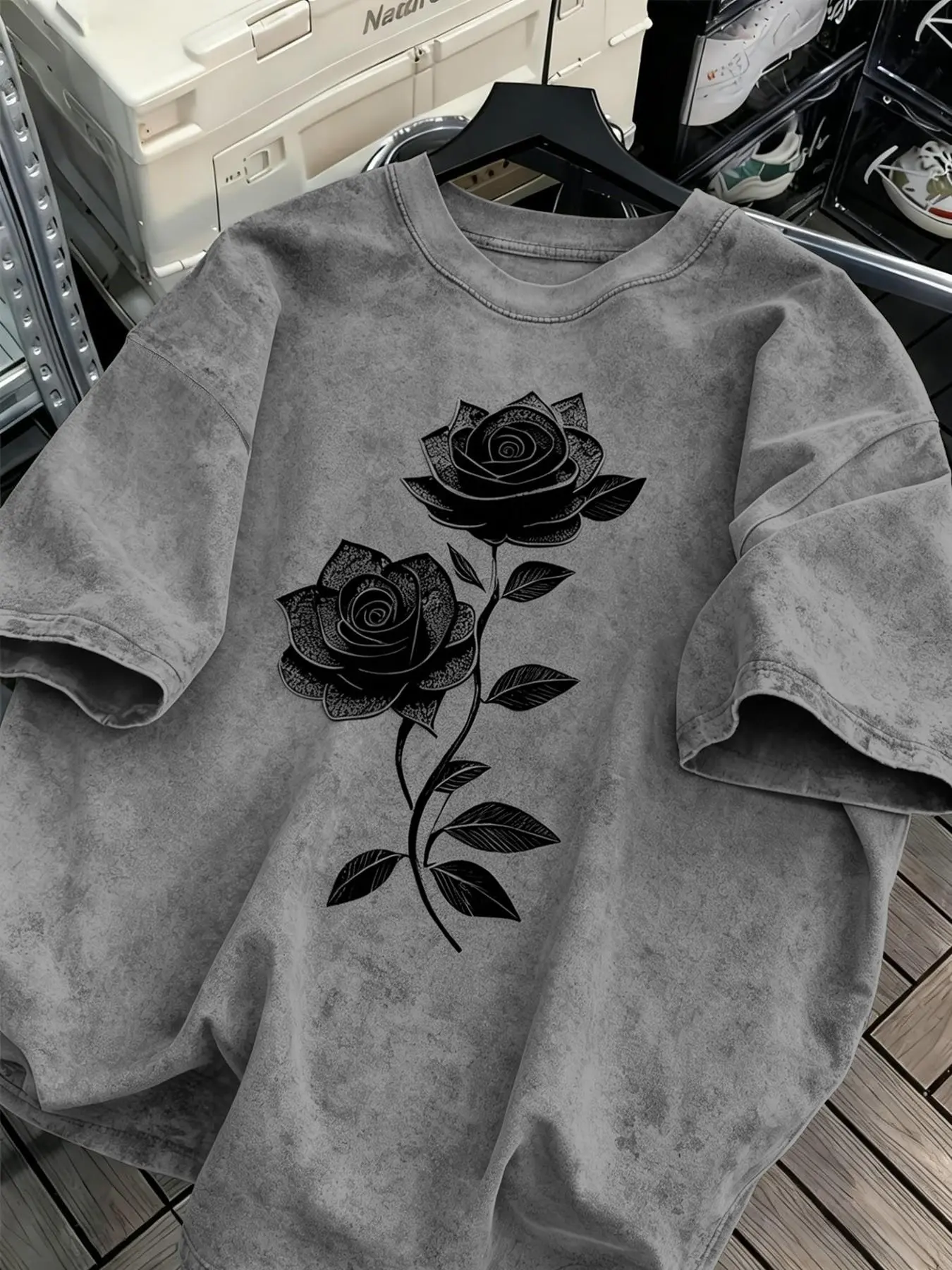 Unisex Y2K Floral Print Washed Cotton Short Sleeve T-Shirt, Casual Fashion Top for Men and Women, Comfortable Summer Wear